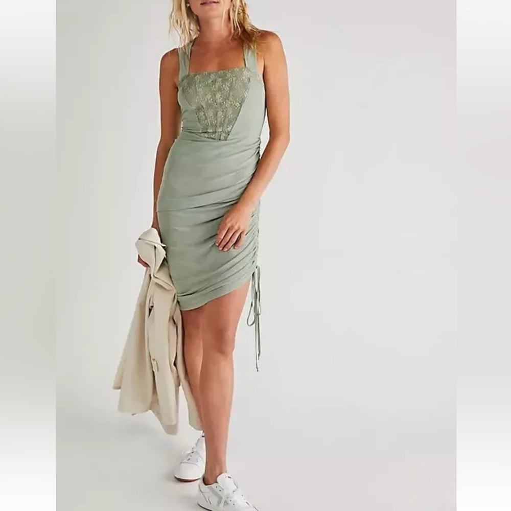 Free People - Bodycon Corset-Is Mesh Dress, Moss Green, Medium
